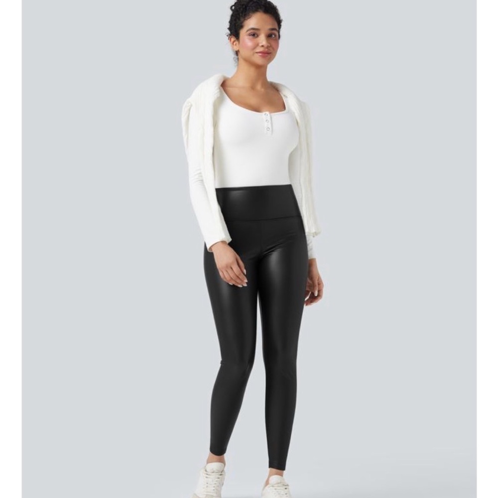 HALARA Black High-Rise Faux Leather Leggings